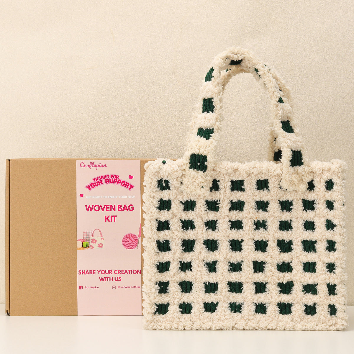 Checker - Woven Handbag DIY Kit - Green & Cream