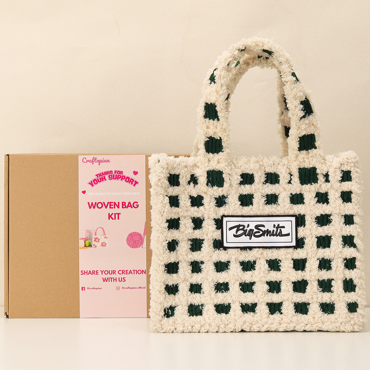 Checker - Woven Handbag DIY Kit - Green & Cream