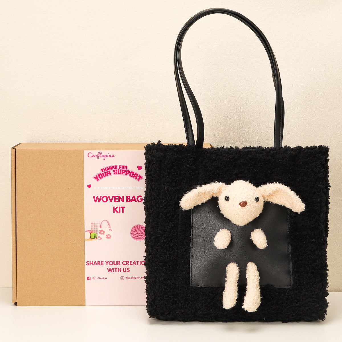 Fluffy Bunny - Woven Handbag DIY Kit - Black