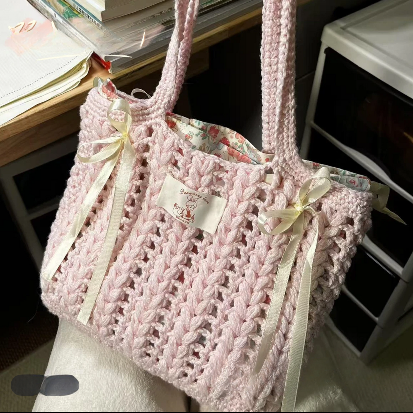 Mint Lace β Crochet Tote DIY Kit β Gentle Pink Edition