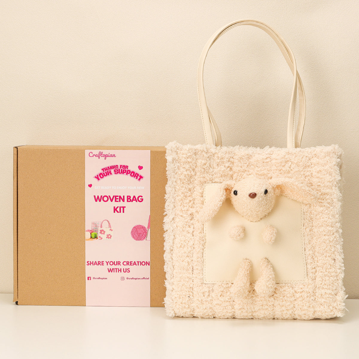 Fluffy Bunny - Woven Handbag DIY Kit - Beige