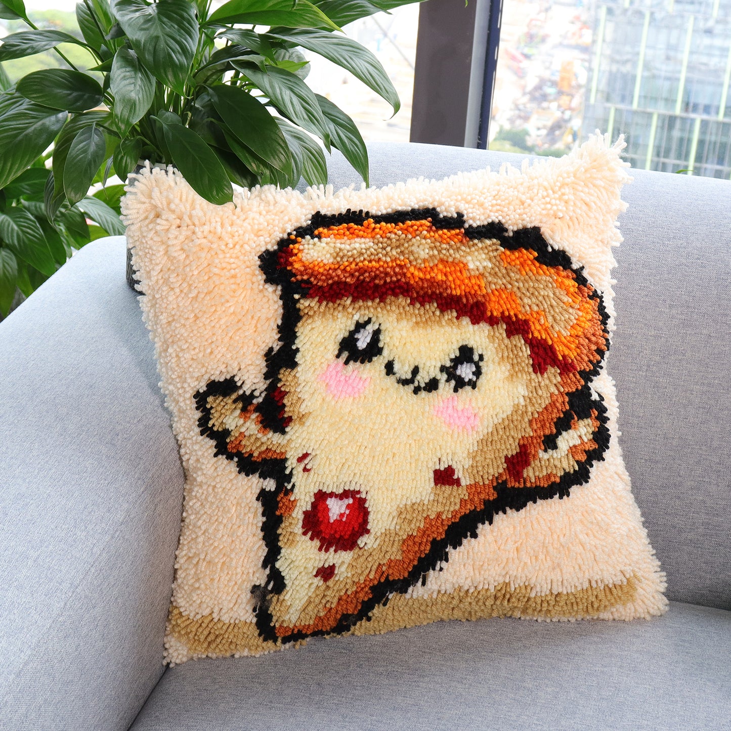 Cheezy Slice – Pizza Latch Hook Pillow Cover DIY Kit