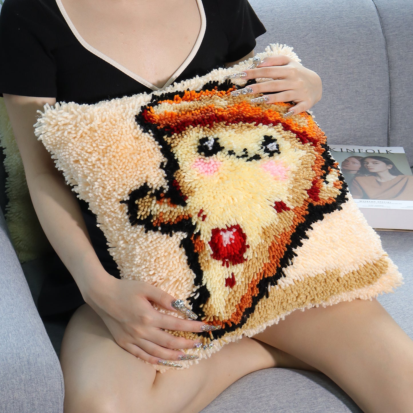 Cheezy Slice – Pizza Latch Hook Pillow Cover DIY Kit
