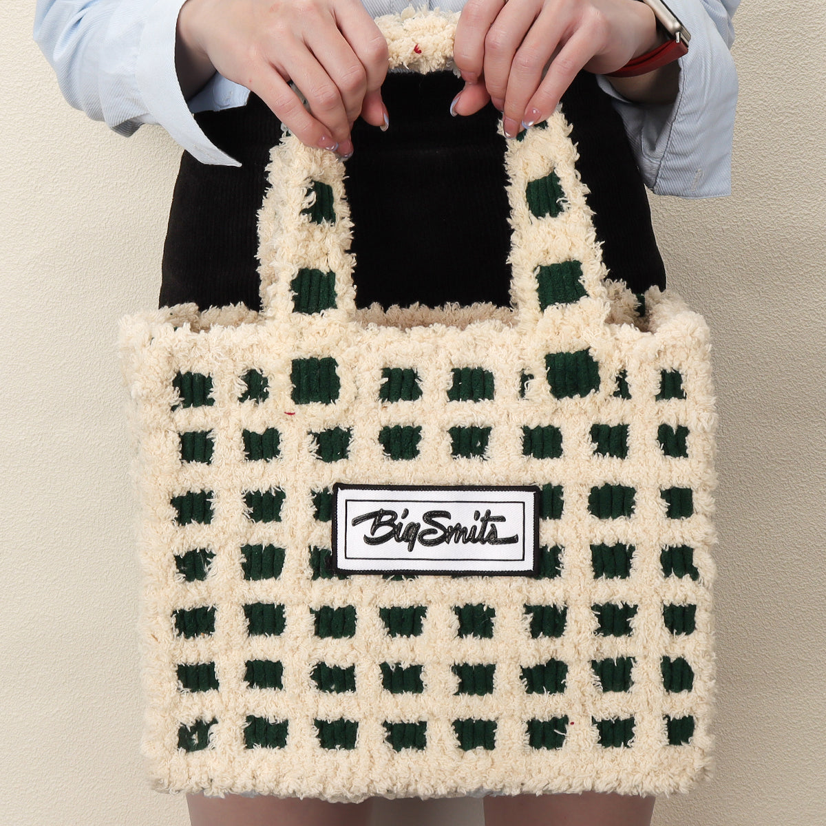 Checker - Woven Handbag DIY Kit - Green & Cream