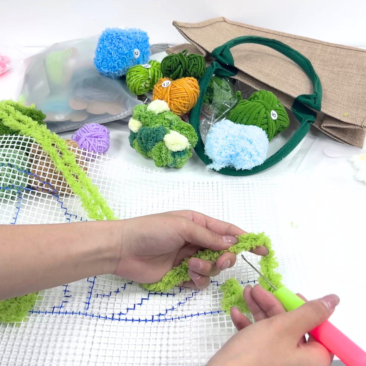 Latch Hook Moss Handbag DIY Kit
