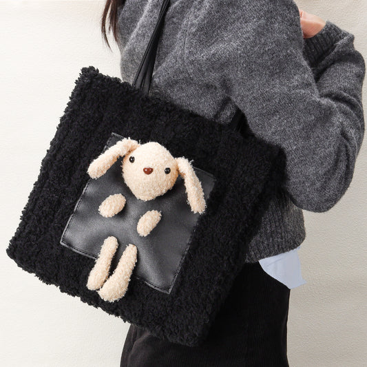 Fluffy Bunny - Woven Handbag DIY Kit - Black
