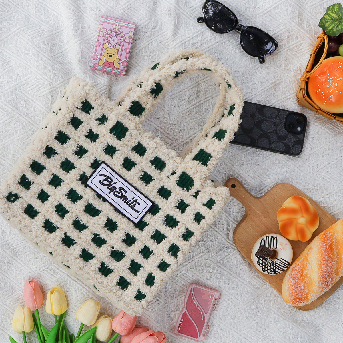 Checker - Woven Handbag DIY Kit - Green & Cream