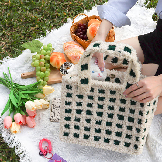 Checker - Woven Handbag - Green & Cream [Done for You]