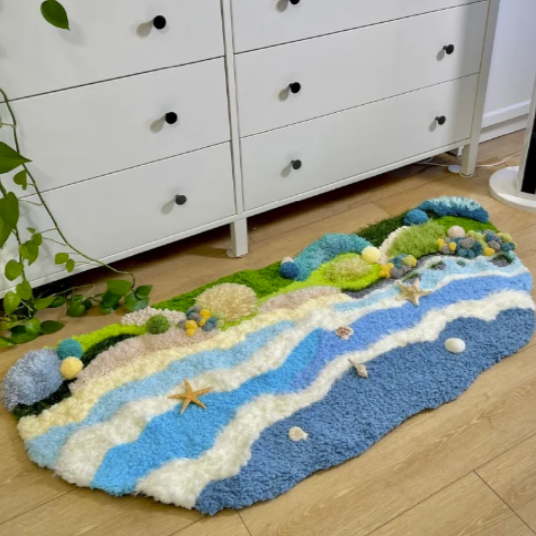 DIY Latch Hook Ocean Moss Rug Kit - Beach of Summer