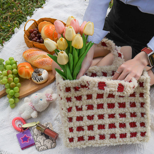Checker - Woven Handbag - Red & Cream [Done for You]