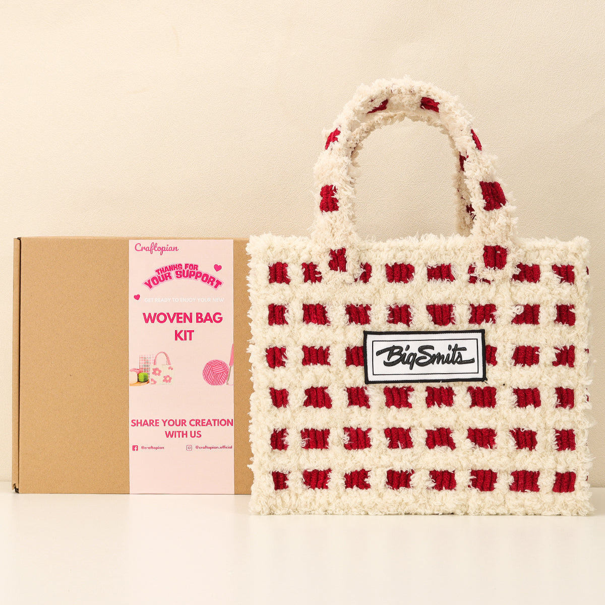Checker - Woven Handbag DIY Kit - Red & Cream
