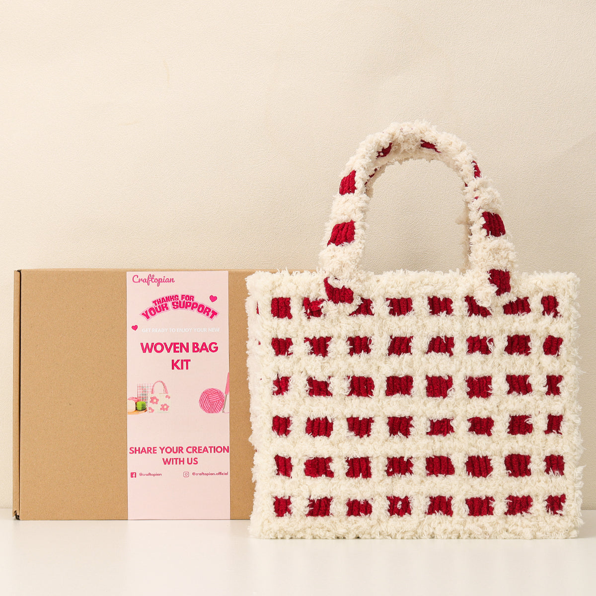 Checker - Woven Handbag DIY Kit - Red & Cream