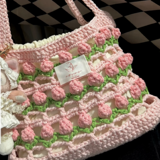 Rainbow Bloom – Crochet Handbag DIY Kit - Baby Pink