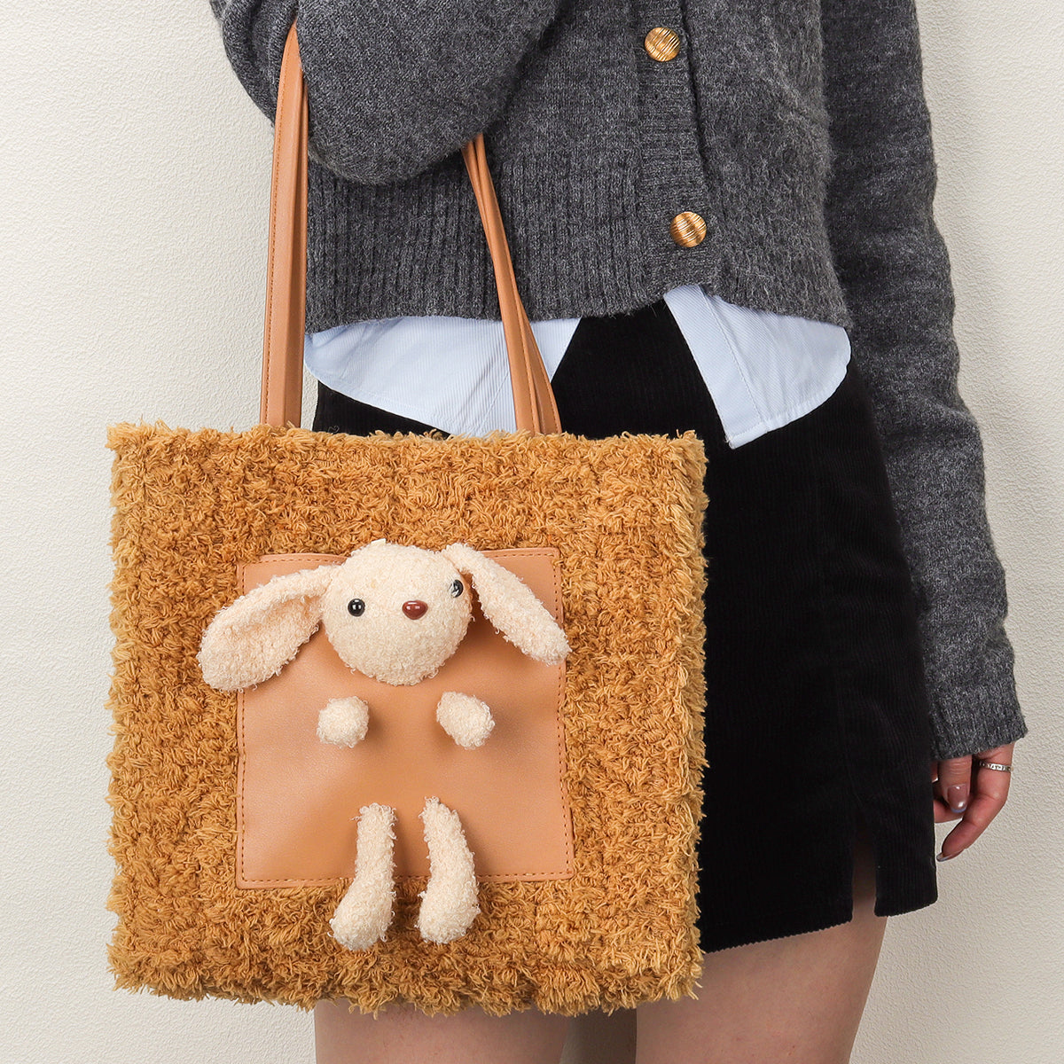 Fluffy Bunny - Woven Handbag - Brown [Done for You]