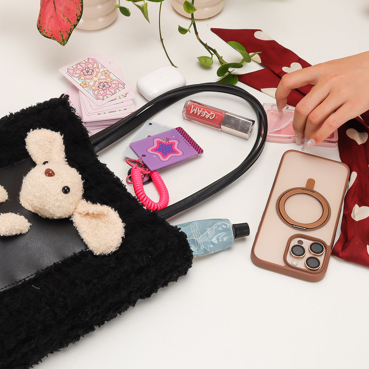 Fluffy Bunny - Woven Handbag DIY Kit - Black