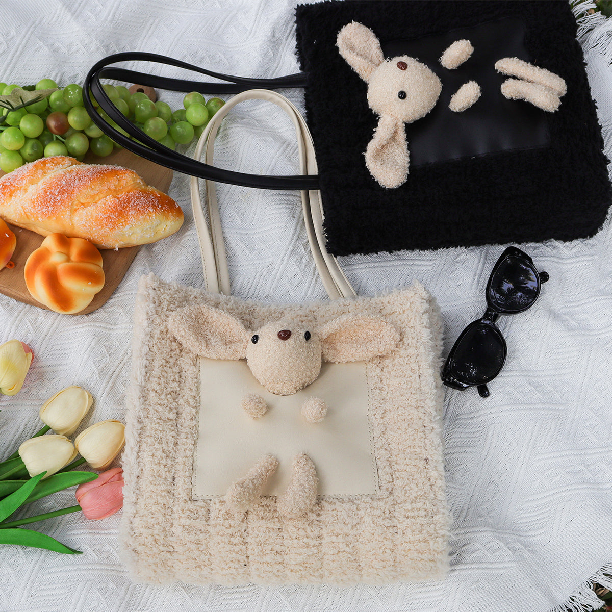 Fluffy Bunny - Woven Handbag DIY Kit - Beige
