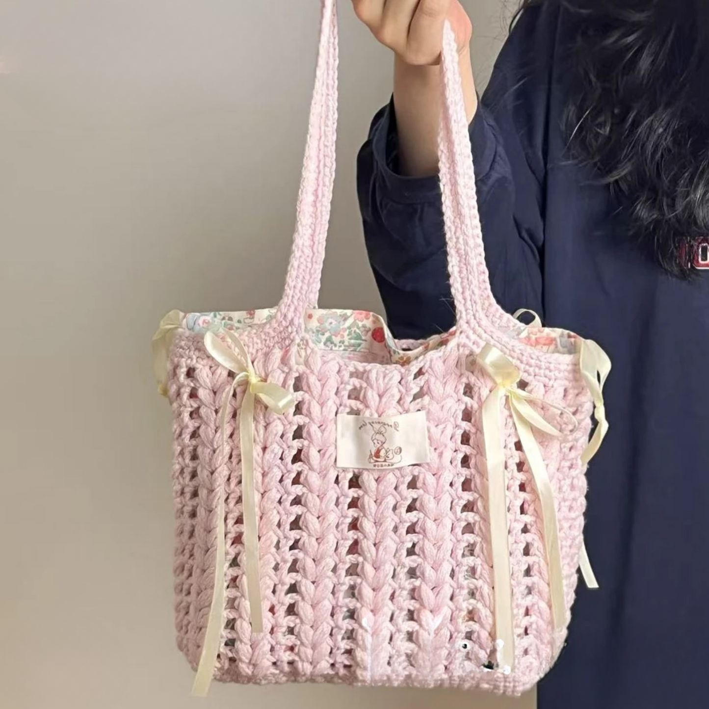 Mint Lace – Crochet Tote DIY Kit – Gentle Pink Edition