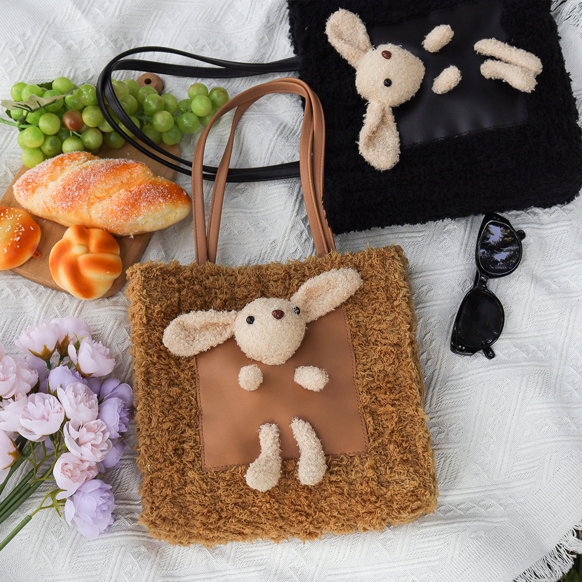 Fluffy Bunny - Woven Handbag - Brown [Done for You]