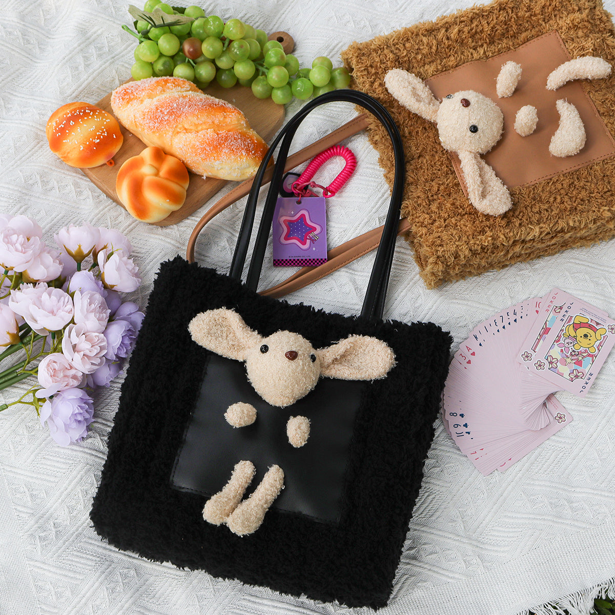 Fluffy Bunny - Woven Handbag DIY Kit - Black