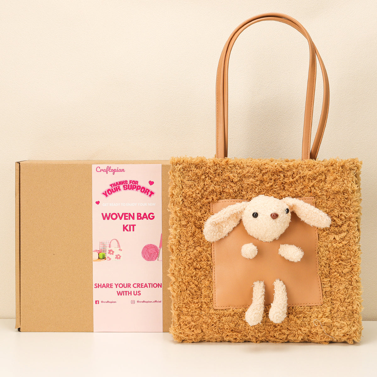 Fluffy Bunny - Woven Handbag DIY Kit - Brown