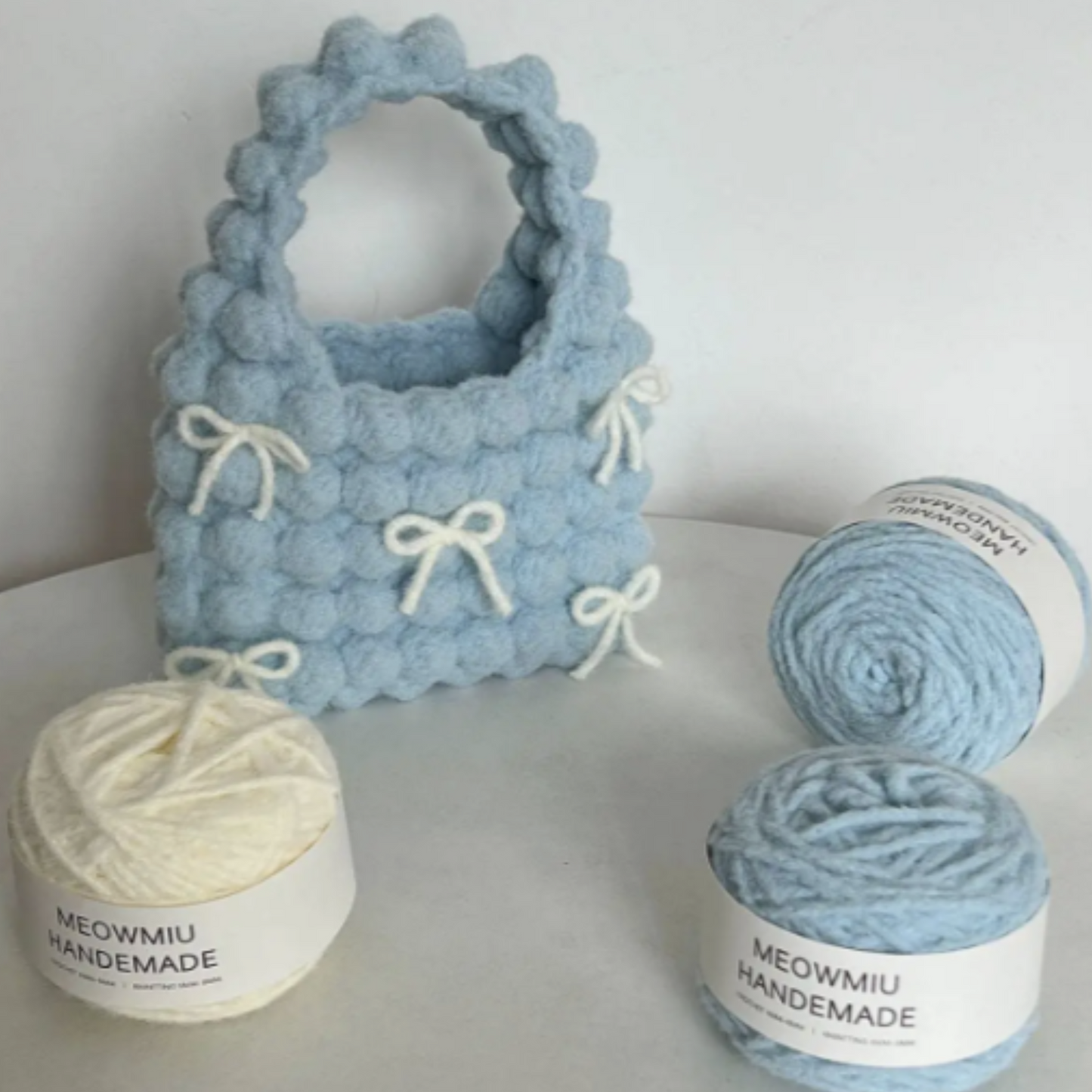 Cloud Bows – Puff Crochet Handbag DIY Kit – Sky Blue