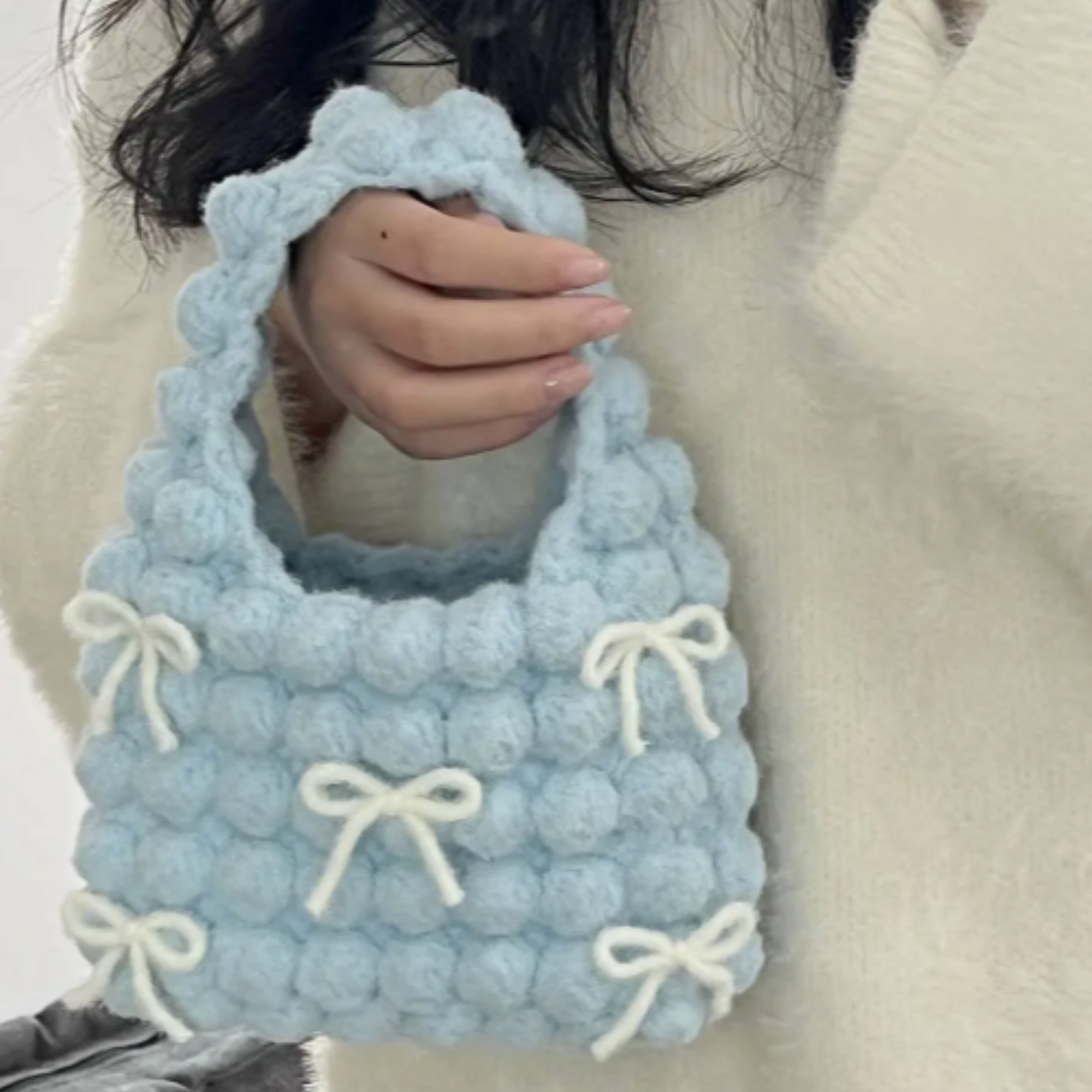 Cloud Bows – Puff Crochet Handbag DIY Kit – Sky Blue