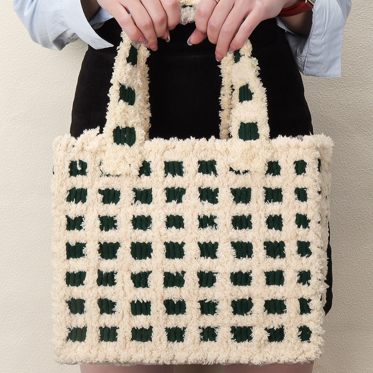Checker - Woven Handbag DIY Kit - Green & Cream