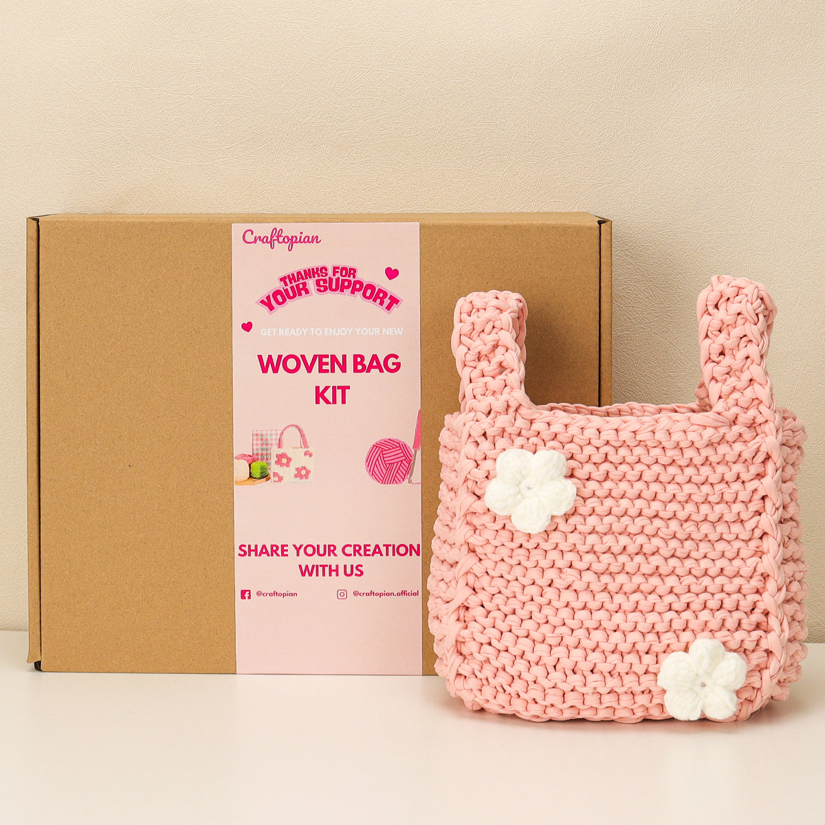 Ivory Petals - Woven Handbag DIY Kit - Pink