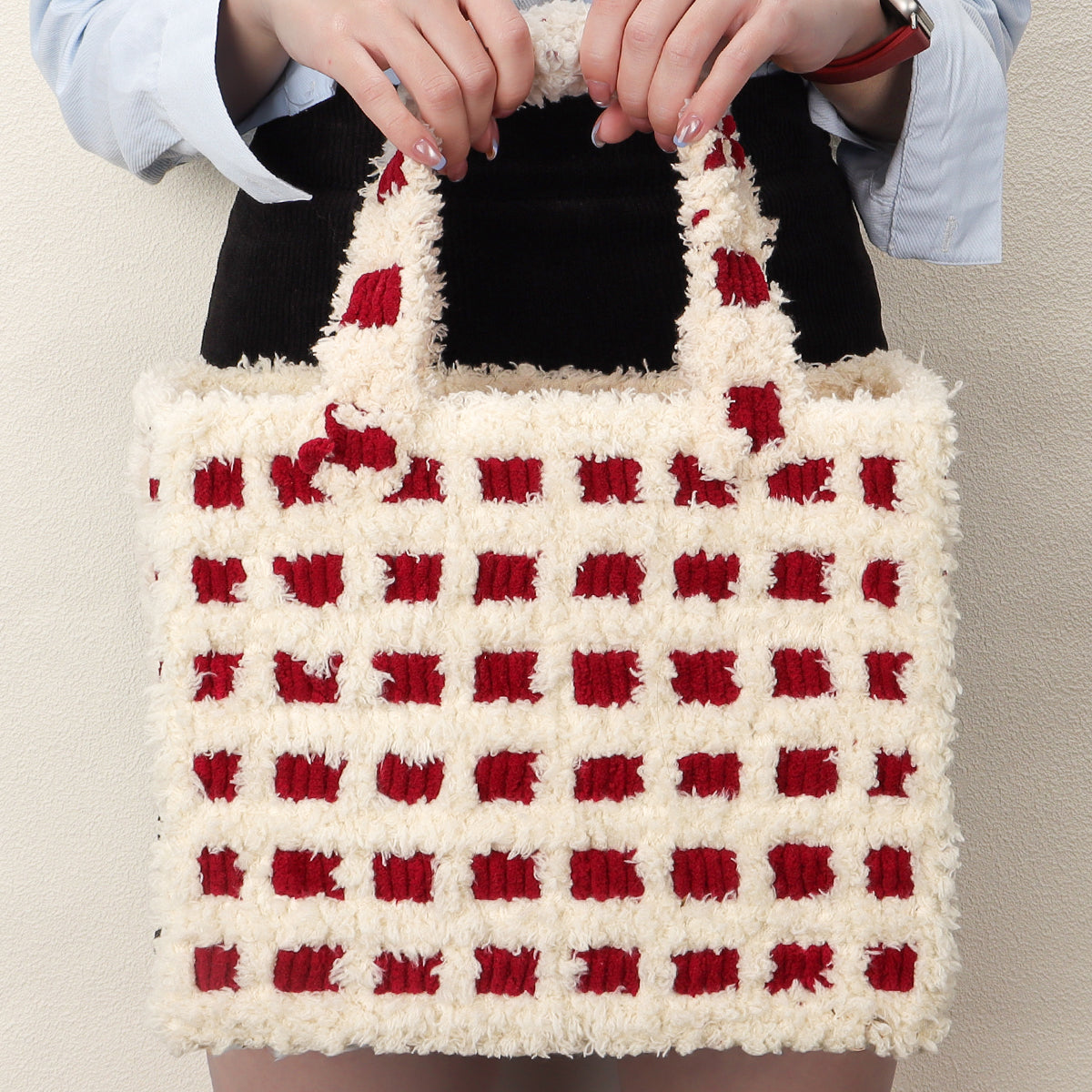Checker - Woven Handbag DIY Kit - Red & Cream
